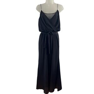 Jay Godfrey Dress Womens 4 Black Silk Maxi Spaghetti Strap Cowl Neck Tie Waist‎